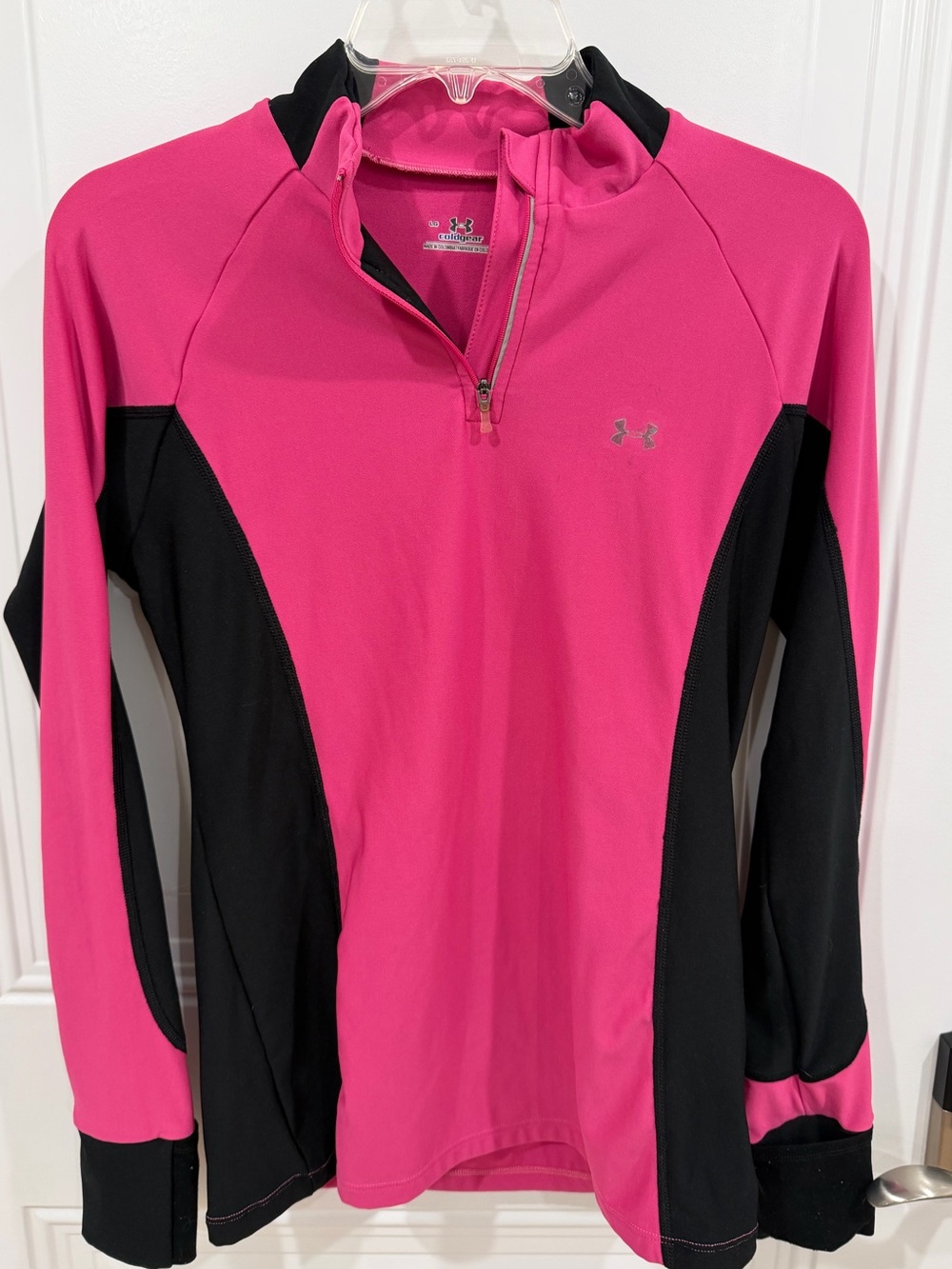 LG ColdGear Bright Pink and Black Zip-Front Athletic Top